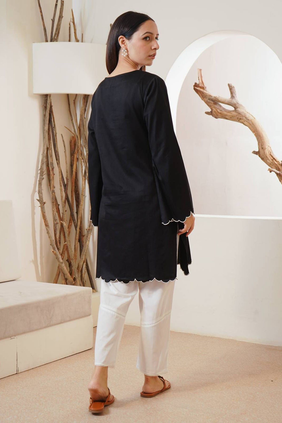 Men's Black Solid Kurta with White Pant style Cotton Pyjama Set -  Absolutely Desi